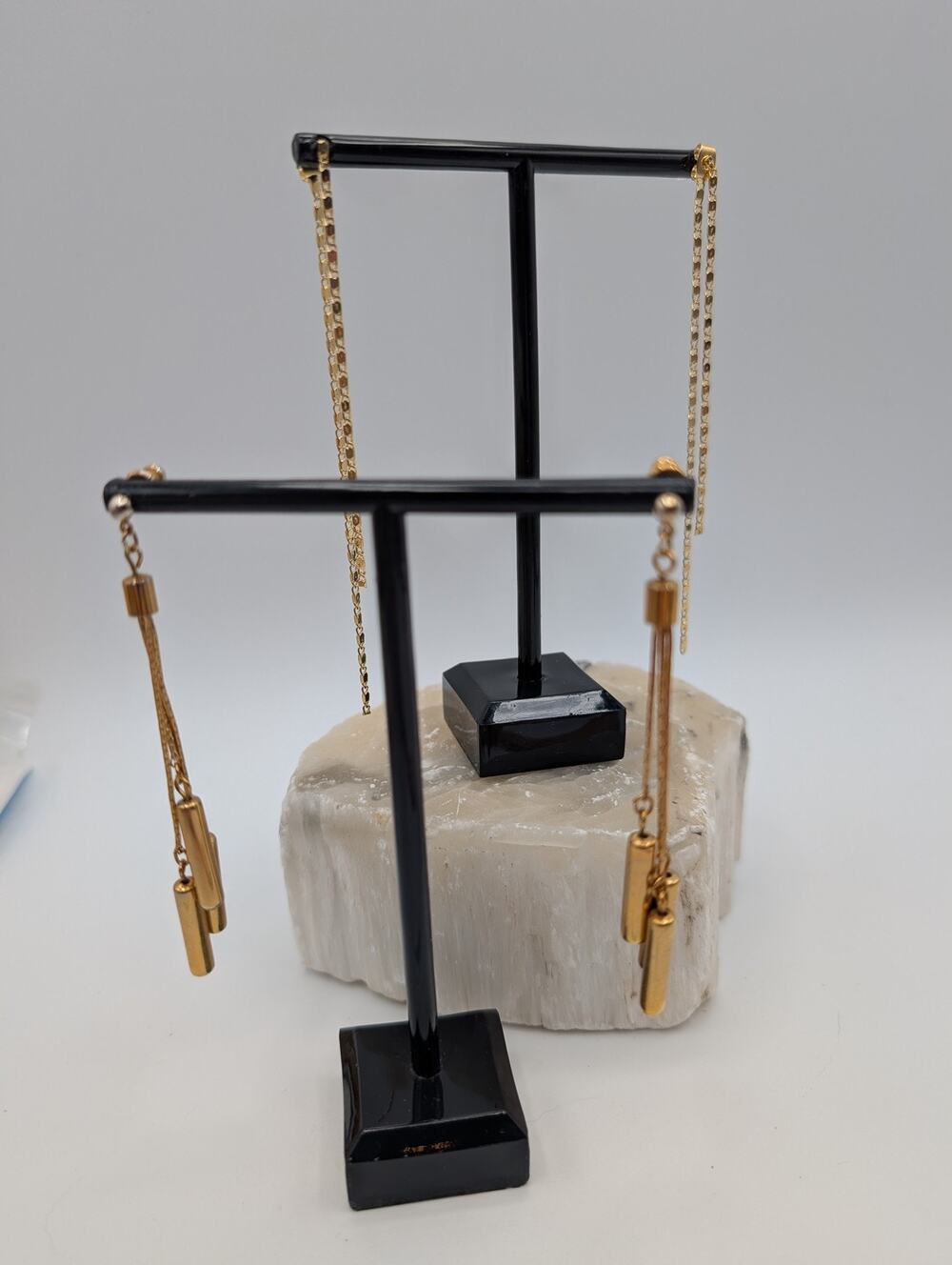 Elegant Gold Tone Threader Earrings with Bar Dangles - Fashion Jewelry